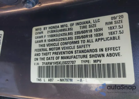 2020 Honda Cr-V 2Wd Ex from USA, damaged, VIN 7FARW1H5XLE022707